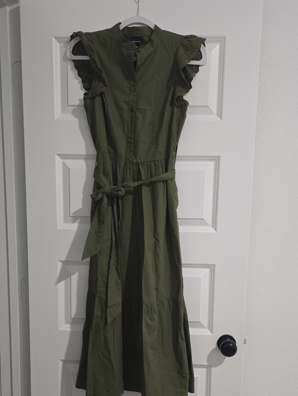 Who What Wear Olive Green Eyelet Ruffle Maxi Dress